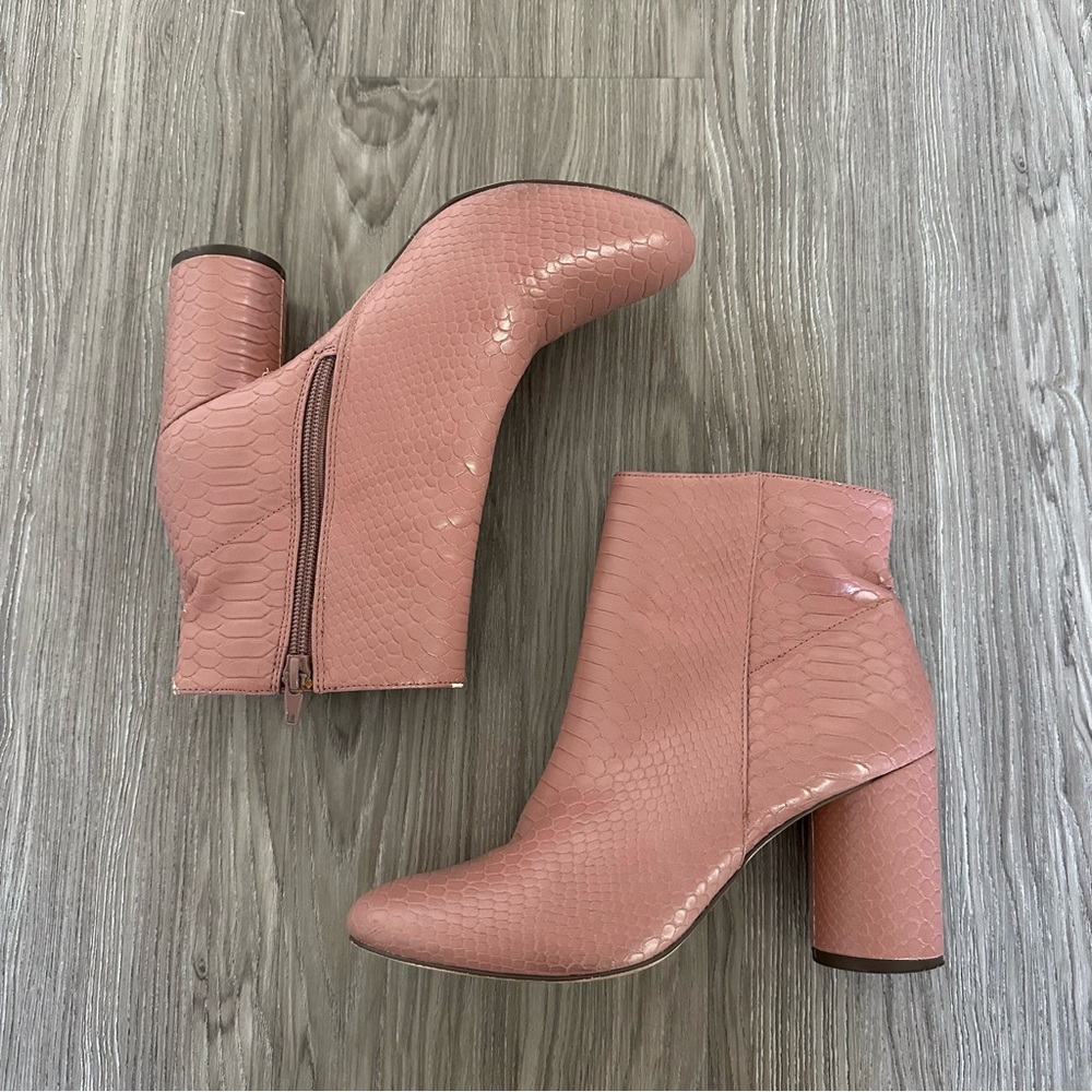 Pink Leather Heeled Ankle Boots